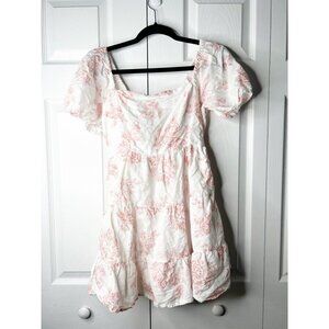Louna White Pink Floral Print Square Neck Tie Back Mini Dress Women's Medium M